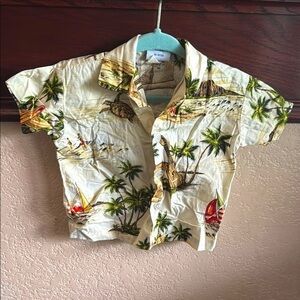 Kai Nani USA Hawaiian Tropical Kids Shirt - Cream with Multicolor Print Surfing